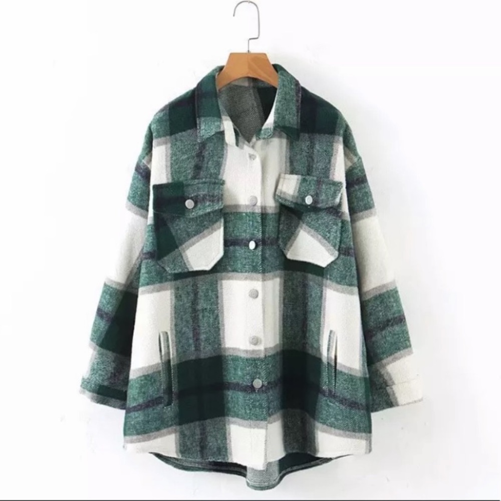 SOLD OUT Green Plaid Oversized Flannel Shacket Shirt Jacket - Picture 12 of 15